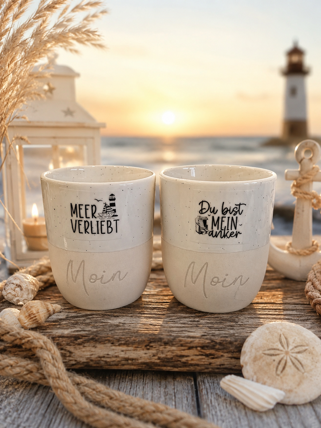 Maritimes Becher-Set „Moin & Meerliebe“ – 2-teilig  Zwei maritime Lieblingsbecher für kleine Auszeiten mit Küstengefühl. ⚓
