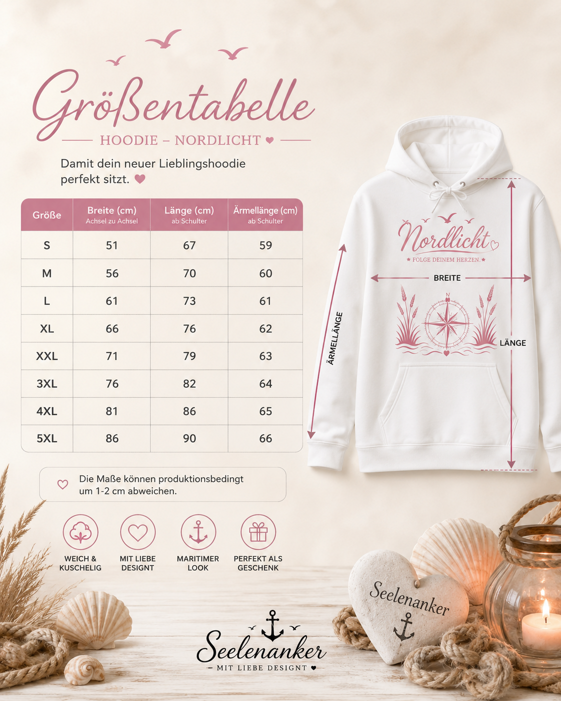 Premium Hoodie „Nordlicht – Folge deinem Herzen“ | Seelenanker