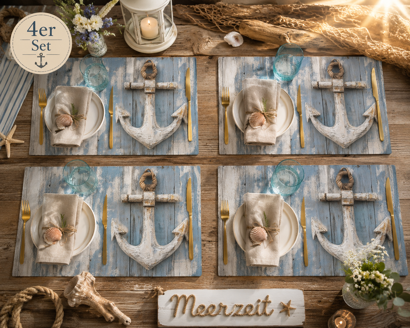 Maritime Platzsets „Ankerplatz“ – 4er-Set ⚓