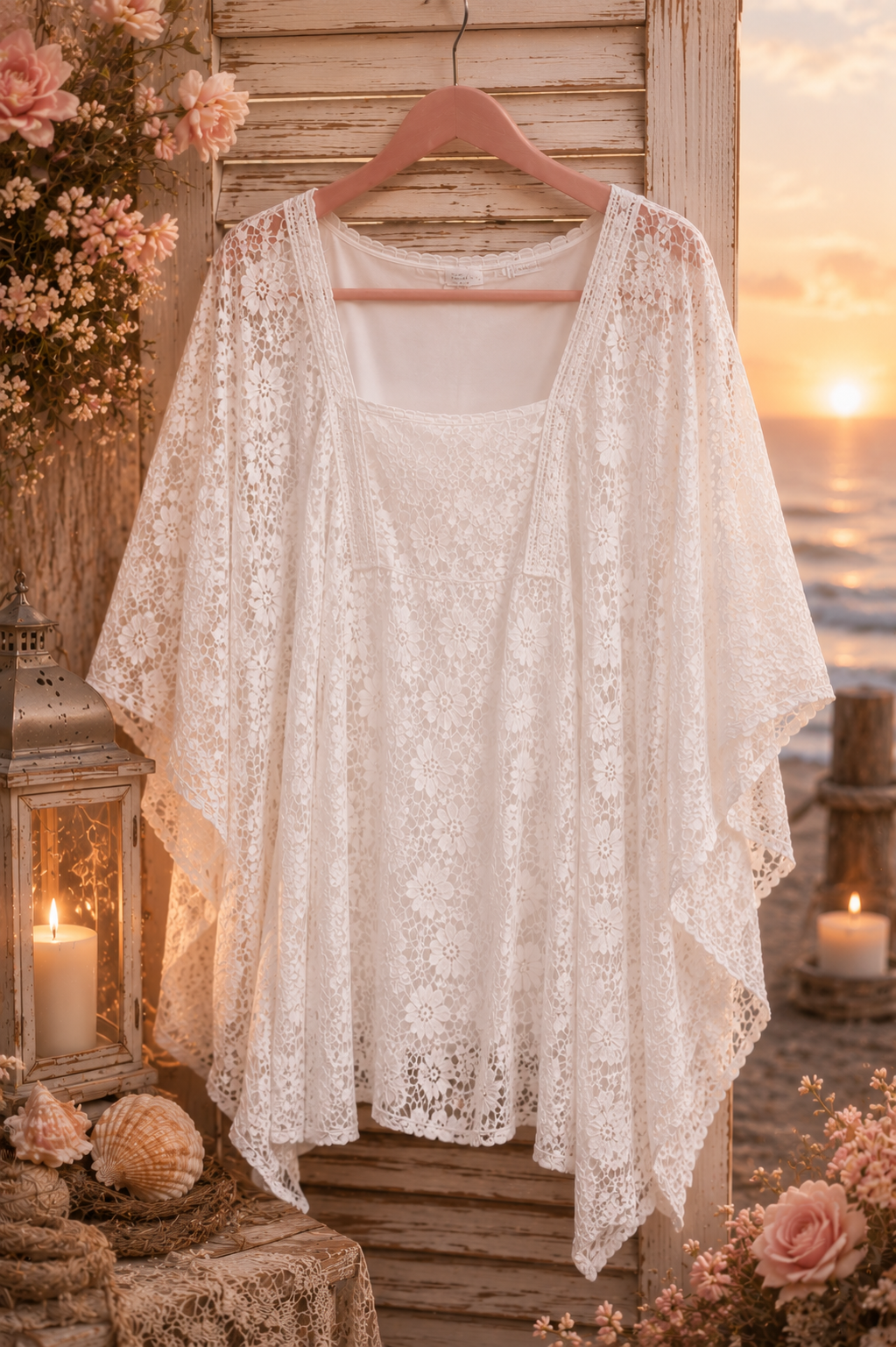 ⚓ Boho-Spitzen-Tunika „Meeresromantik“ – Größe 48