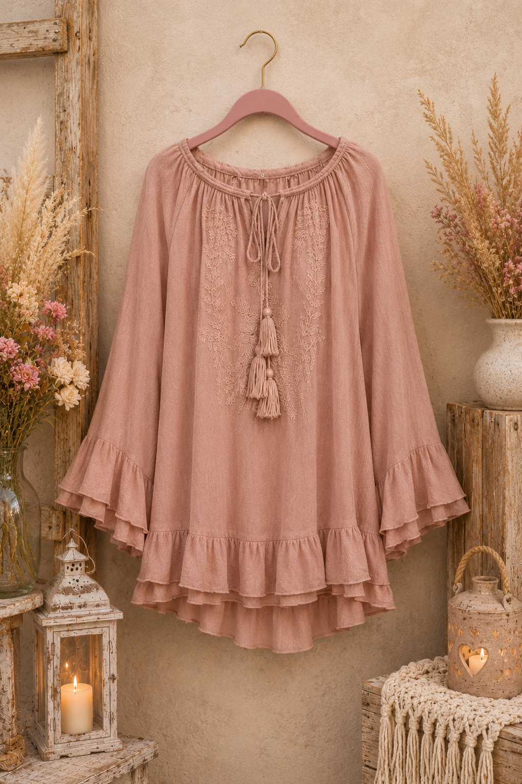 ⚓ Boho-Bluse „Rosengarten“ – Größe 40
