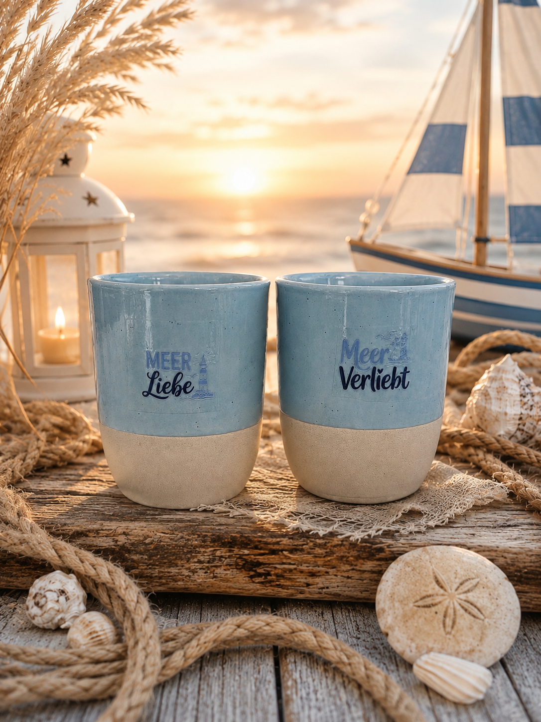 Maritimes Becher-Set „Meerliebe & Meerverliebt“ – 2-teilig ⚓