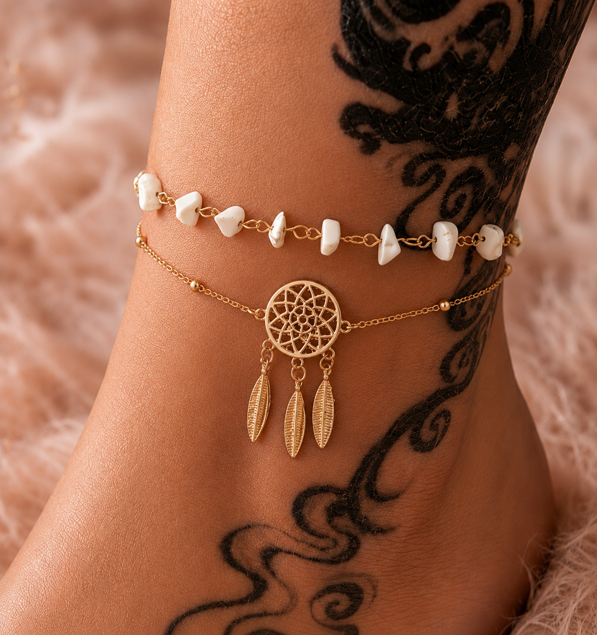 Boho-Fußkettchen „Traumfänger“